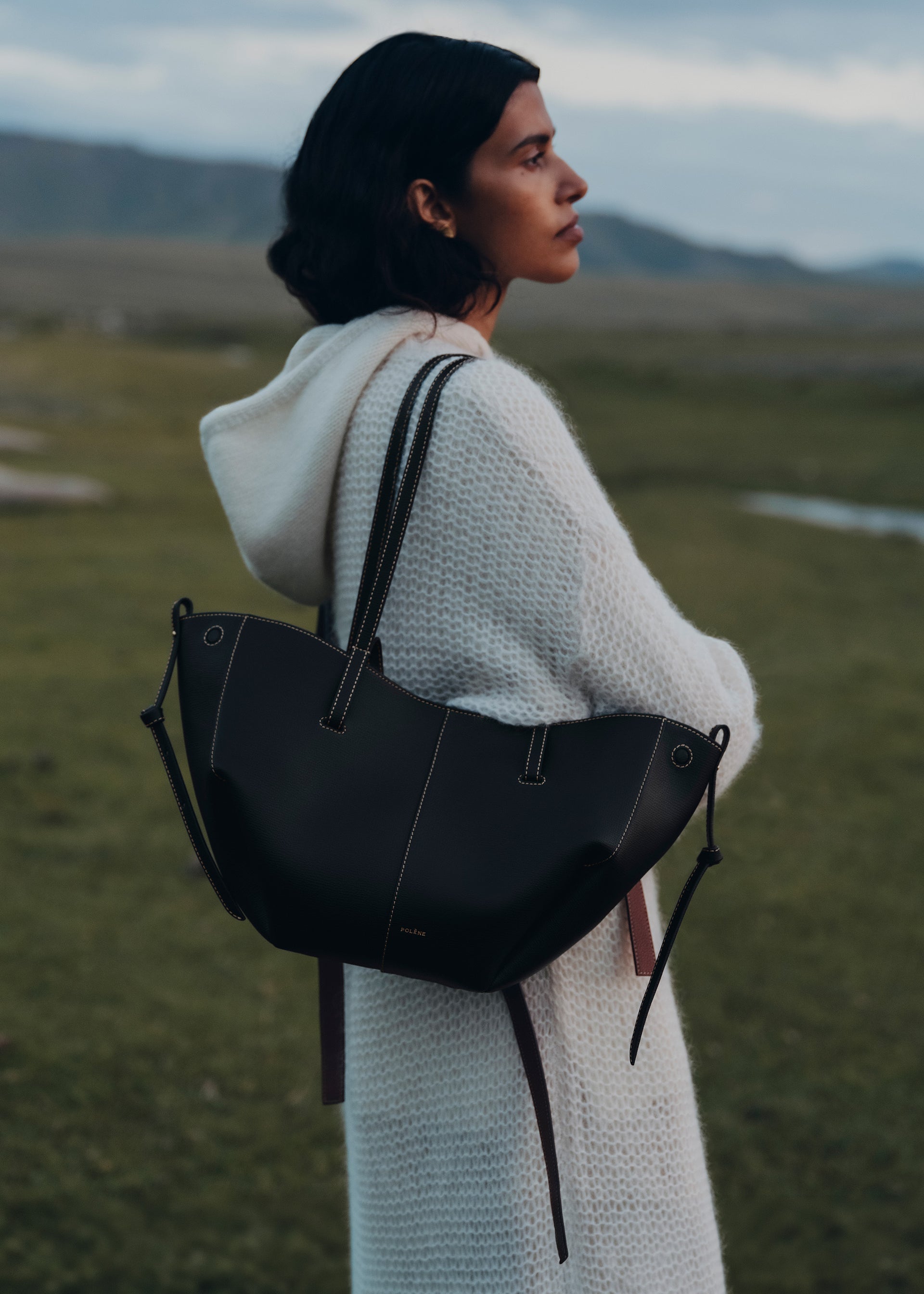 Cyme Mini - Textured Black with Ecru Stitching